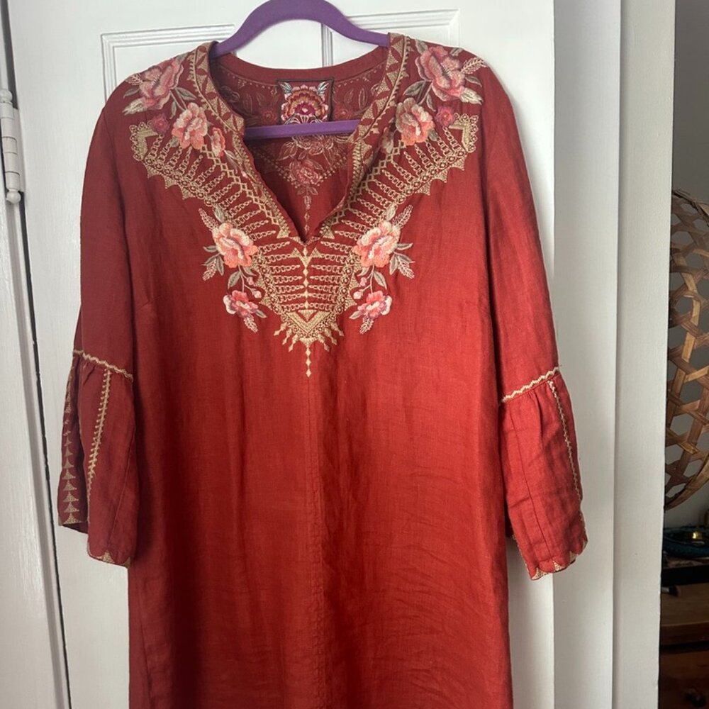 Johnny Was  Linen Embroidered Tunic Dress Medium